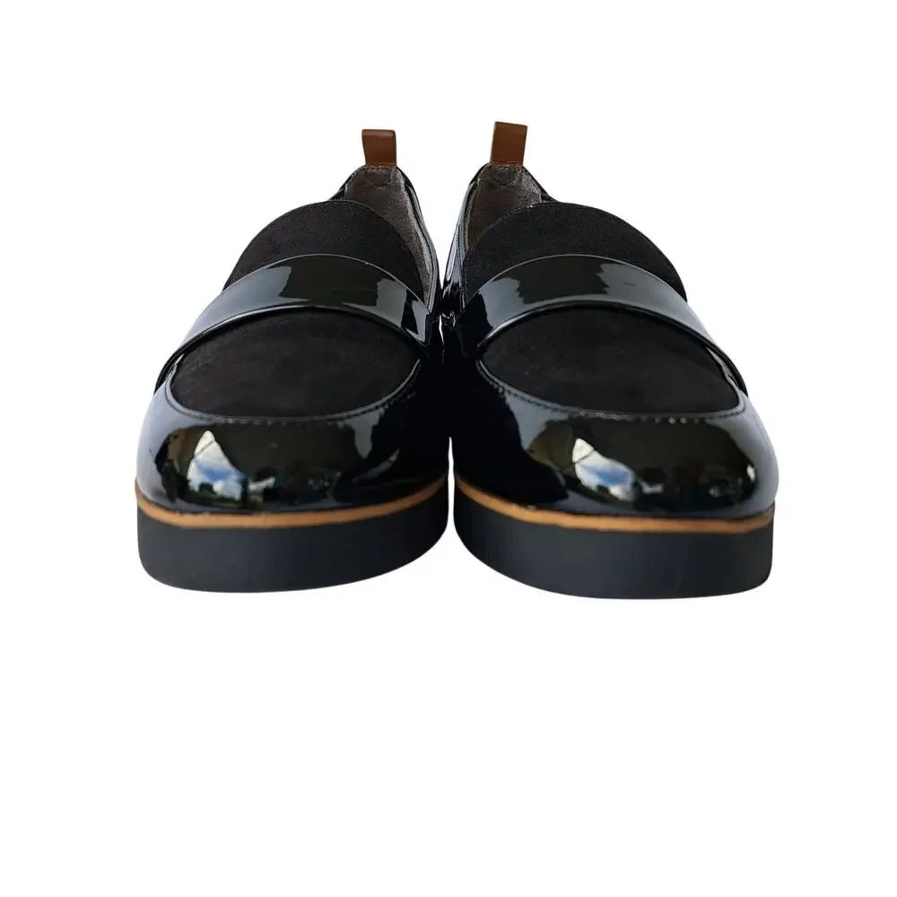 Dr. Scholl's Webster Slip On Platform Loafers Sz 9 Black Faux Patent/Microfiber